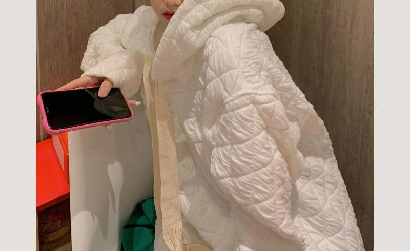 Diamantpatroon retro sweatshirt met capuchon voor dames Winterontwerp Dikke veelzijdige losse luie stijl jas