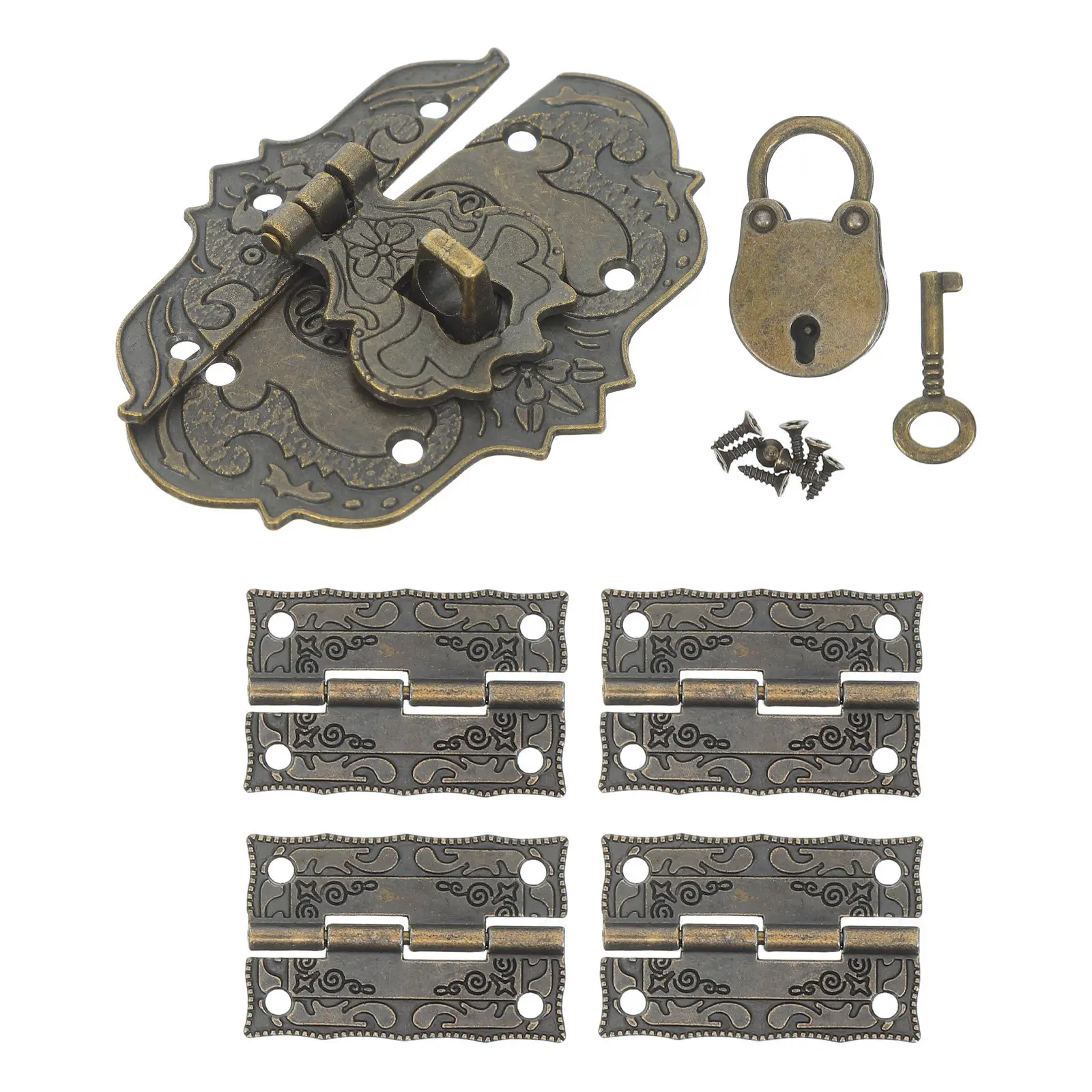 1Set Wood Box Hinge Set Bronze Decorative Hardware for Jewelry Box Keepsake Chest DIY Restoration Projects Small Latches