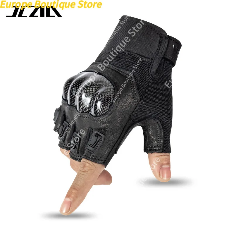 Half Finger Motorcycle Gloves Genuine Leather Carbon Fiber Shell Summer Breathable Anti Fall Riding Gear For Men view 4