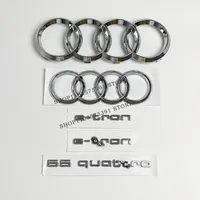 For Audi 4Ring Logo ABS Black Car Hood Front Grill Emblem Rear Trunk Badge 55quattro e-tron Sline Emblem Car Accessories silver
