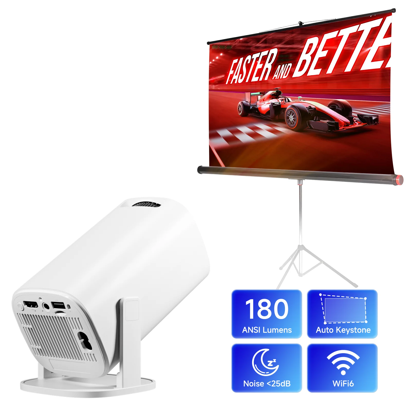 

P30PRO Умный мини-проектор для улицы Android 14 WiFi 6 BT поддерживает 4K 1280*720P Умный домашний кинотеатр Портативный уличный проектор