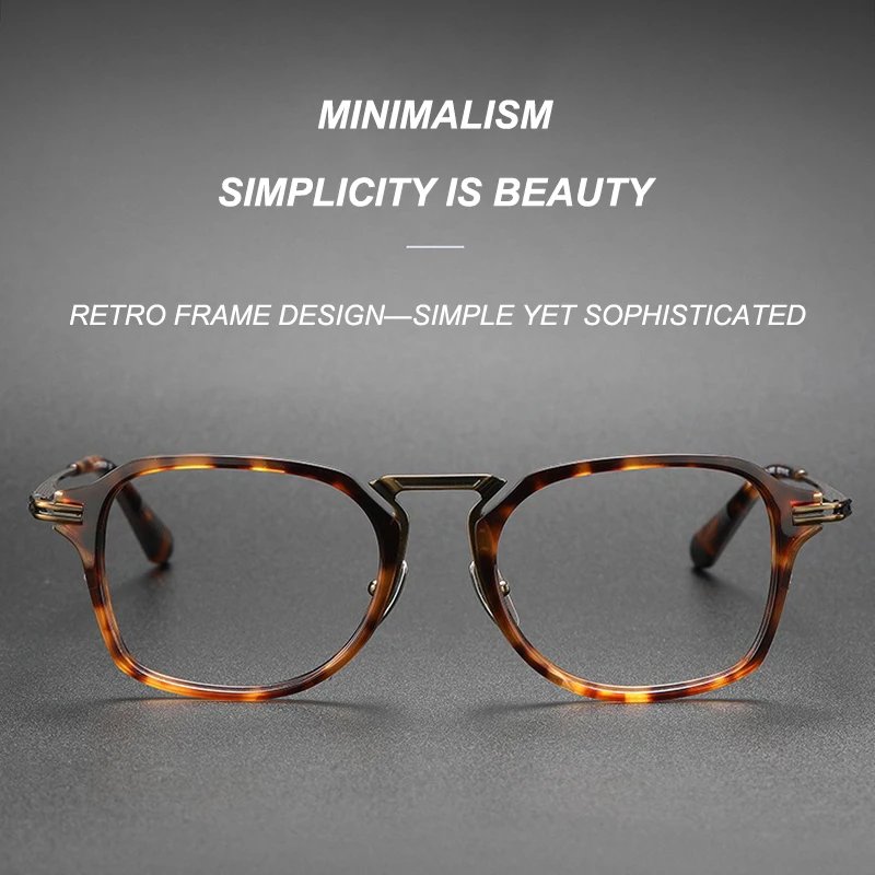 Japanese-Style Handcrafted Luxury Pure Titanium Glasses Frames Retro Square Acetate Tortoiseshell Men's Business Casual Eyewear