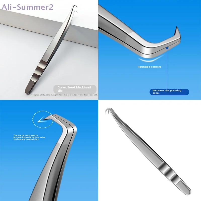 {MX} Stainless Steel Precision Bent Hook Tweezers Comedone Clip Acne Blackhead Remove Needle Facial Skin Care Beauty Tools