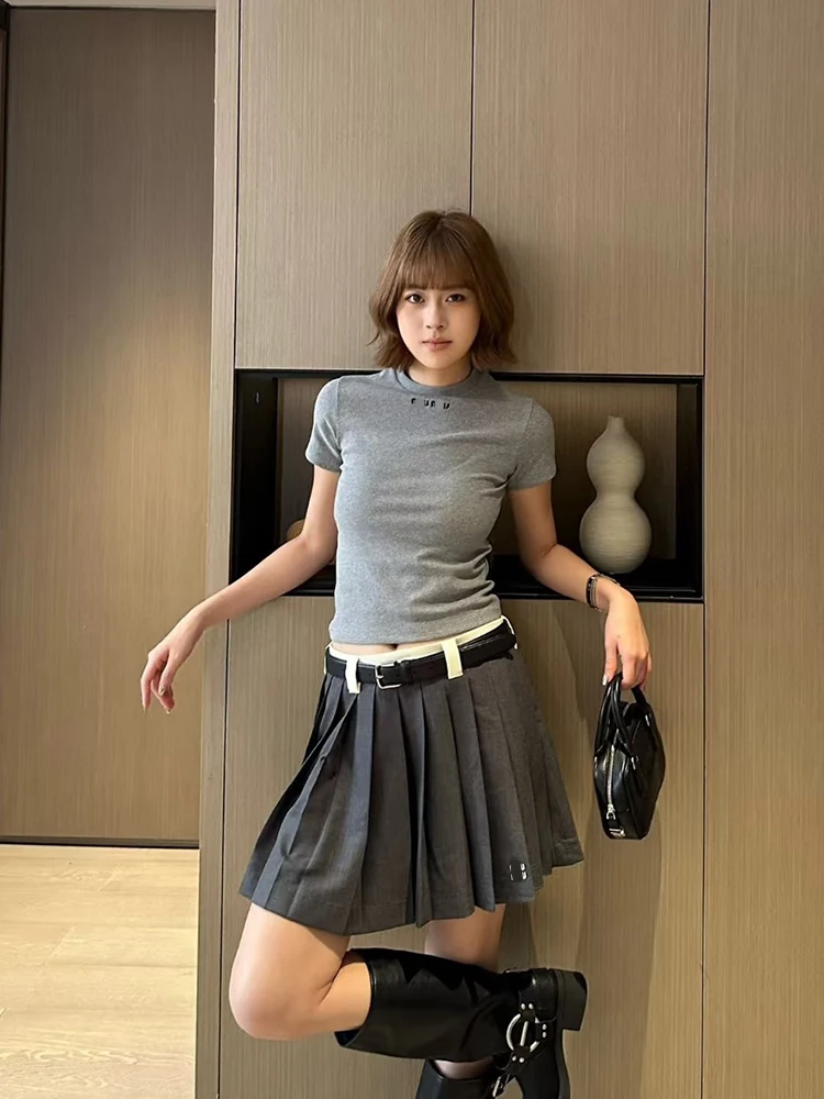 

Miu Sle Letter Print round Ne ort Sve Slim Fit Women's T-irt Casual Commute Faion Summer Top Moisture ng