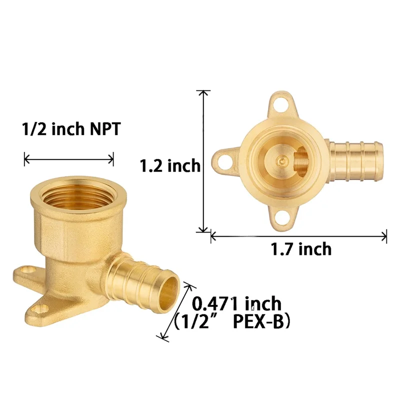 AB66-10Pcs PEX Fittings,Pex 1/2In X 1/2In Female Threaded NPT Drop Ear Elbow Adapter,Brass Crimp For PEX Tubing Pipe Plumbing