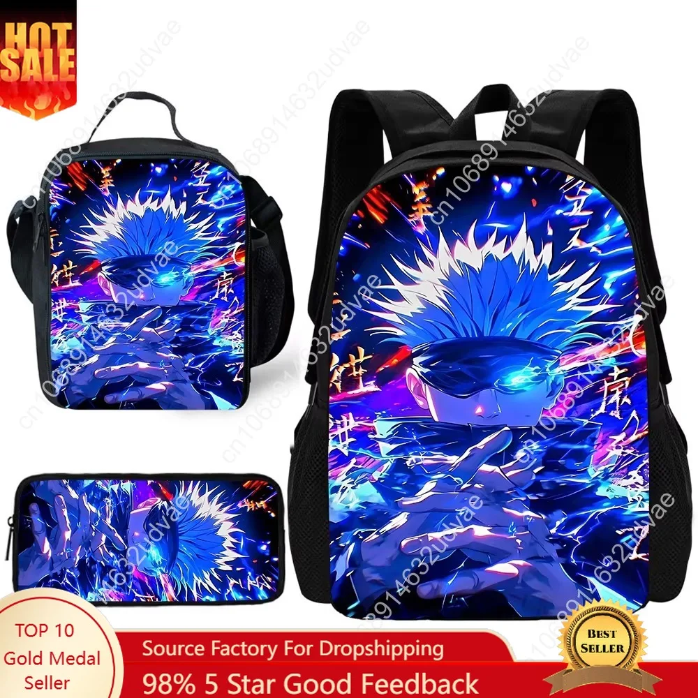 

Anime J-jujutsus Kaisens Child School Backpack with Lunch Bags ,Pencil Bags ,School Bags for Boys Girls Best Gift