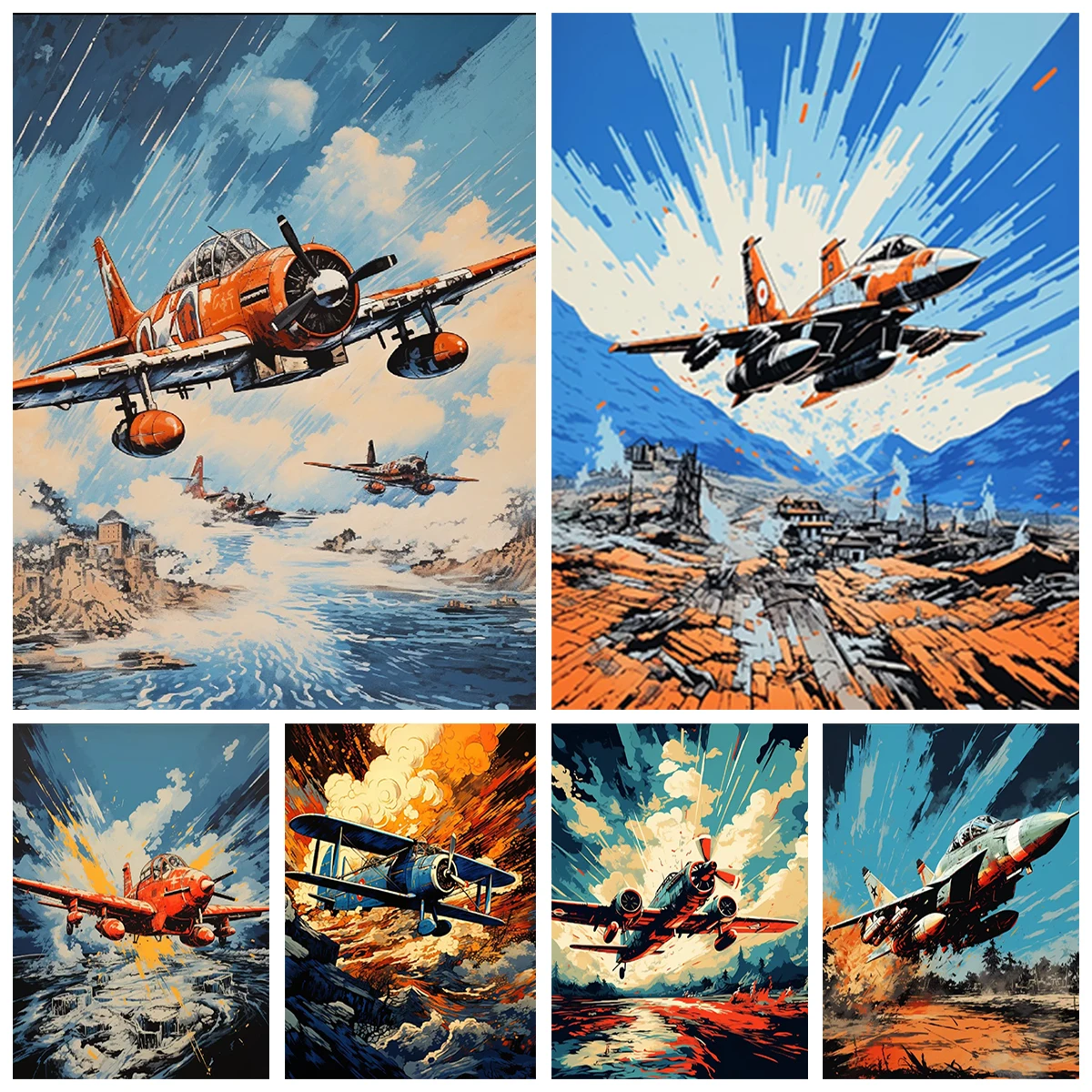 

Мультяшный самолет для взрослых, цифровая картина маслом, набор «сделай сам», ручная роспись маслом, безрамная цифровая окраска, украшение для дома