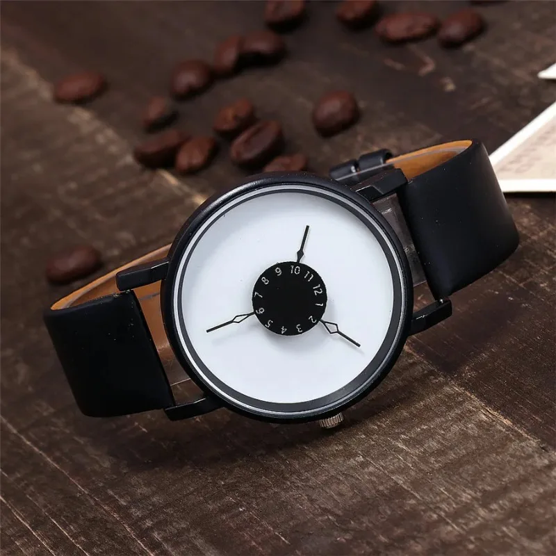 Popular New Concept Personality Reverse Pointer Women and Man Watch Version Simple Black White Couple Belt Quartz Wristwatch