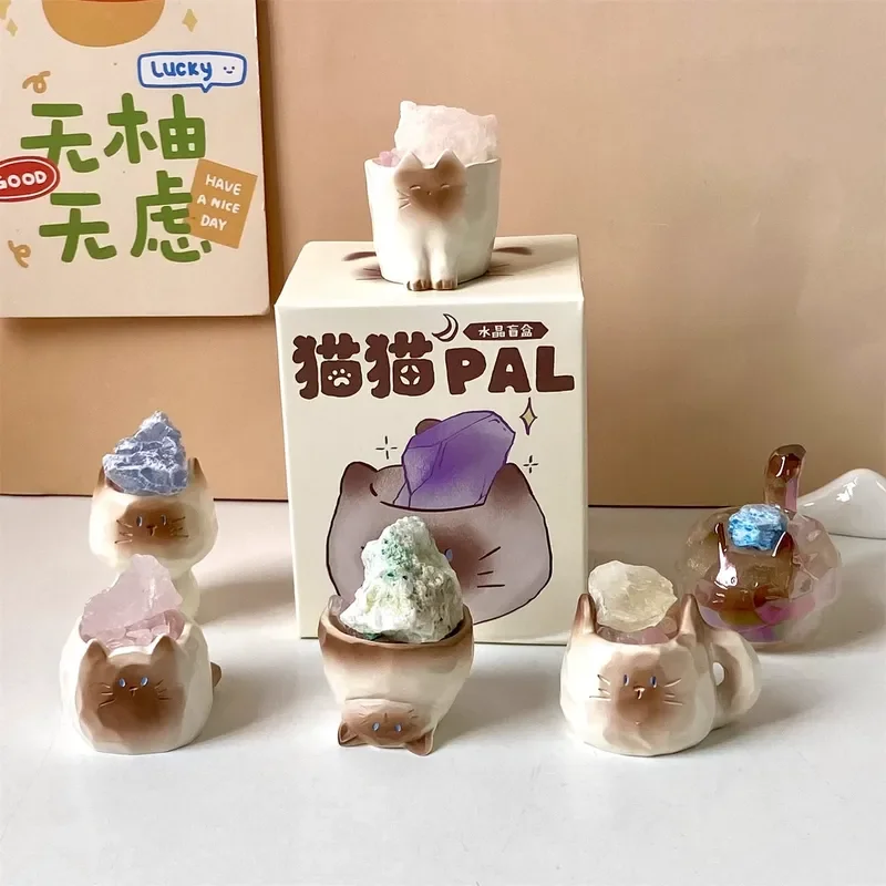 กล่องสุ่มฟิกเกอร์แมวคริสตัล Pal Cat รุ่นมินิ ออริจินัล สไตล์การ์ตูน น่ารัก เหมาะสำหรับตกแต่งโต๊ะทำงาน รถยนต์ ของขวัญเสริมโชคดี สำหรับคนรักแมว