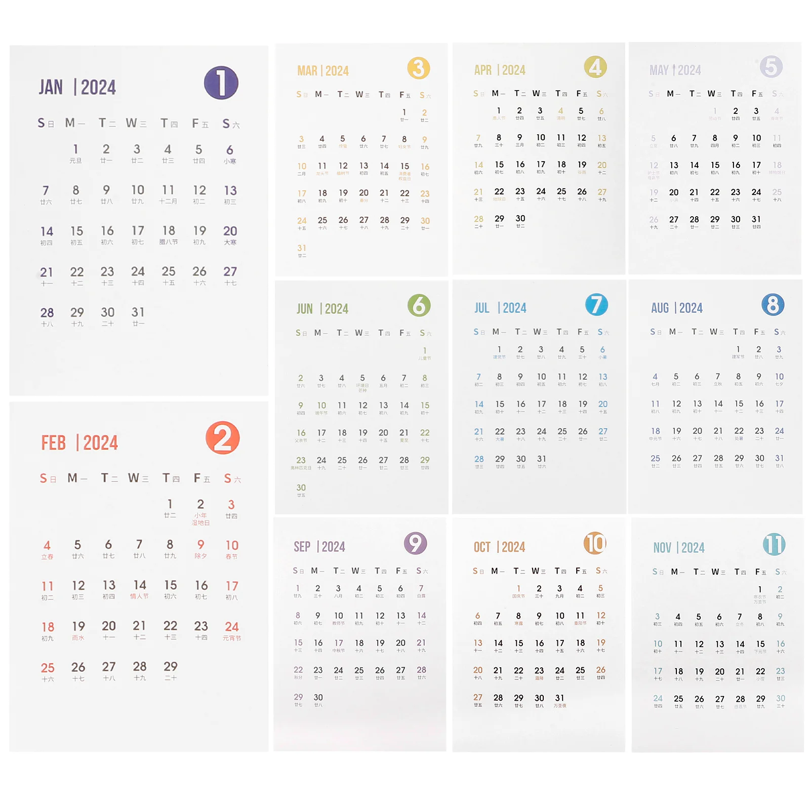 

2024 Calendar Stickers Monthly Planner Tabs Index Labels For Office School Notepad Decor Scrapbook Sticker Set Diy