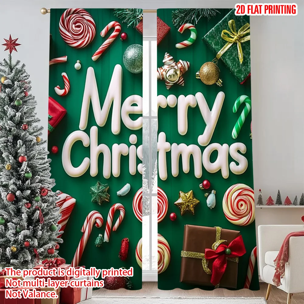 

2pcs 2D flat printing Merry Christmas Popular Window Drapes Christmas candy Machine Washable Fabric Without Electricity Spring