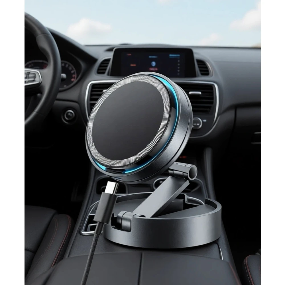 

Беспроводное зарядное устройство для автомобиля 25W Qi2 MagSafe с охлаждающим вентилятором, LED-подсветкой и 360-градусным вращением для iPhone и Galaxy