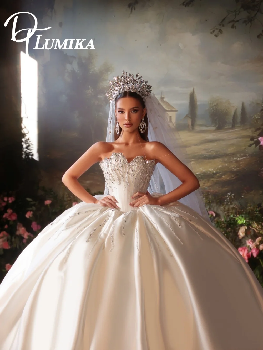 Dream White Satin Ball Gown 2026 Vintage Sweetheart Neck Hand Beaded Corset Bodice Princess Wedding Dress Vestidos De Novia