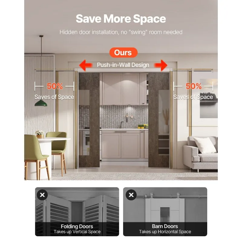 طقم إطار باب الجيب طقم باب الجيب لـ 48-72 بوصة واسعة 80 بوصة إغلاق ناعم عالي