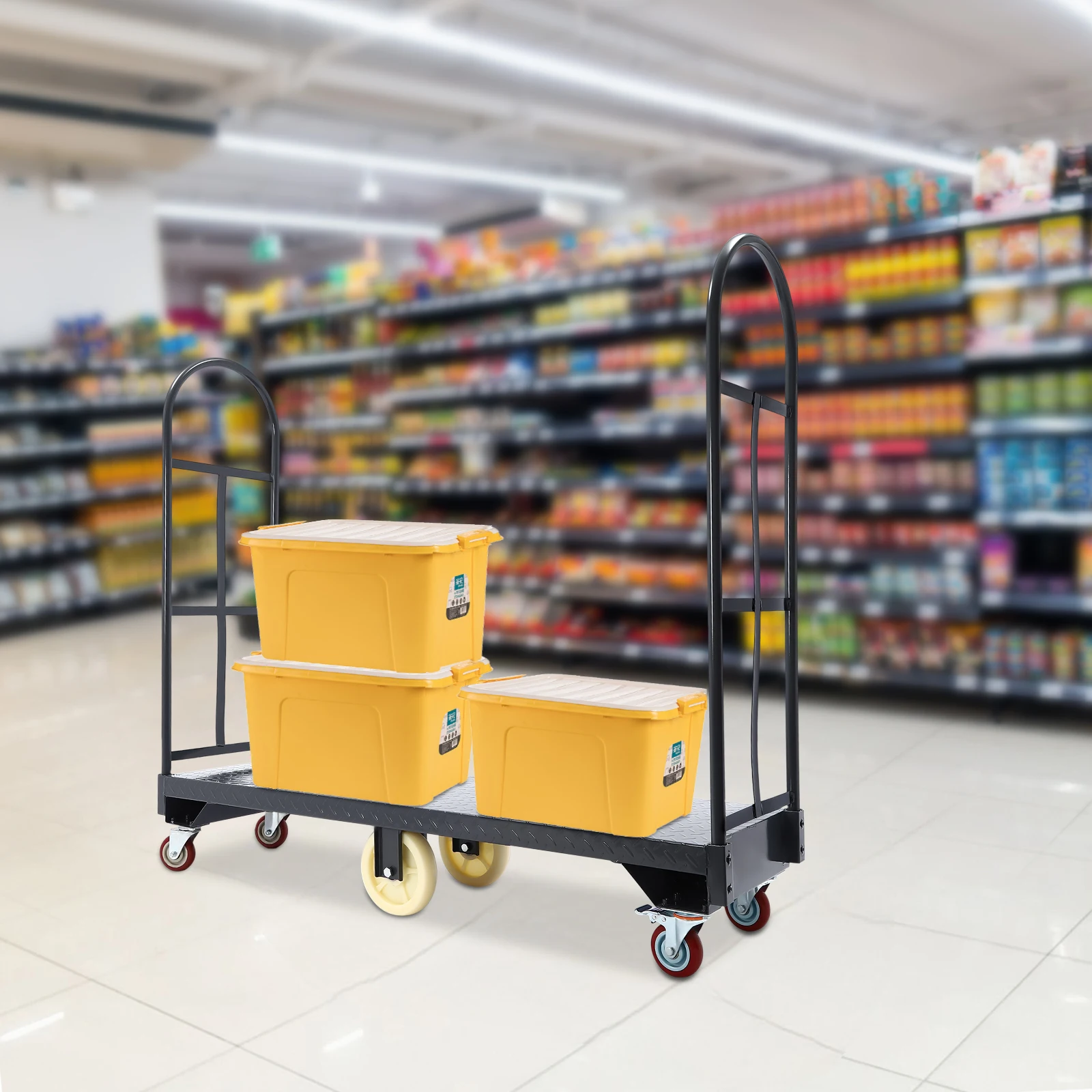 60.5*15.7in U-قارب منصة دوللي 2000lbs قدرة عربة Q235 الصلب الثقيلة U-قارب منصة شاحنة لغرفة تخزين المستودعات