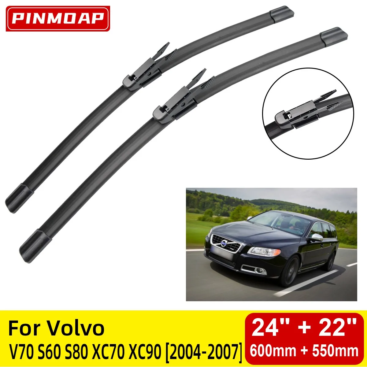 

Front Wiper Blades For Volvo V70 S60 S80 XC70 XC90 2004-2007 Windshield Windscreen Window 24"+22" 2004 2005 2006 2007