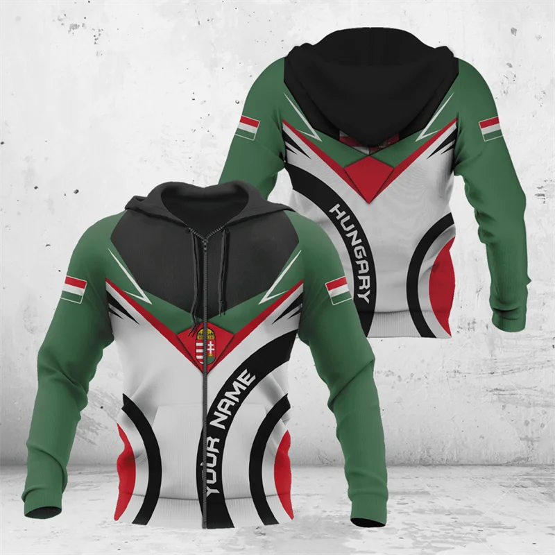 3D Print Hungary National Emblem Zip Hoodie 2024 New In Sweatshirts Street Streetwear Sportswear Tops Competitions Clothing Men