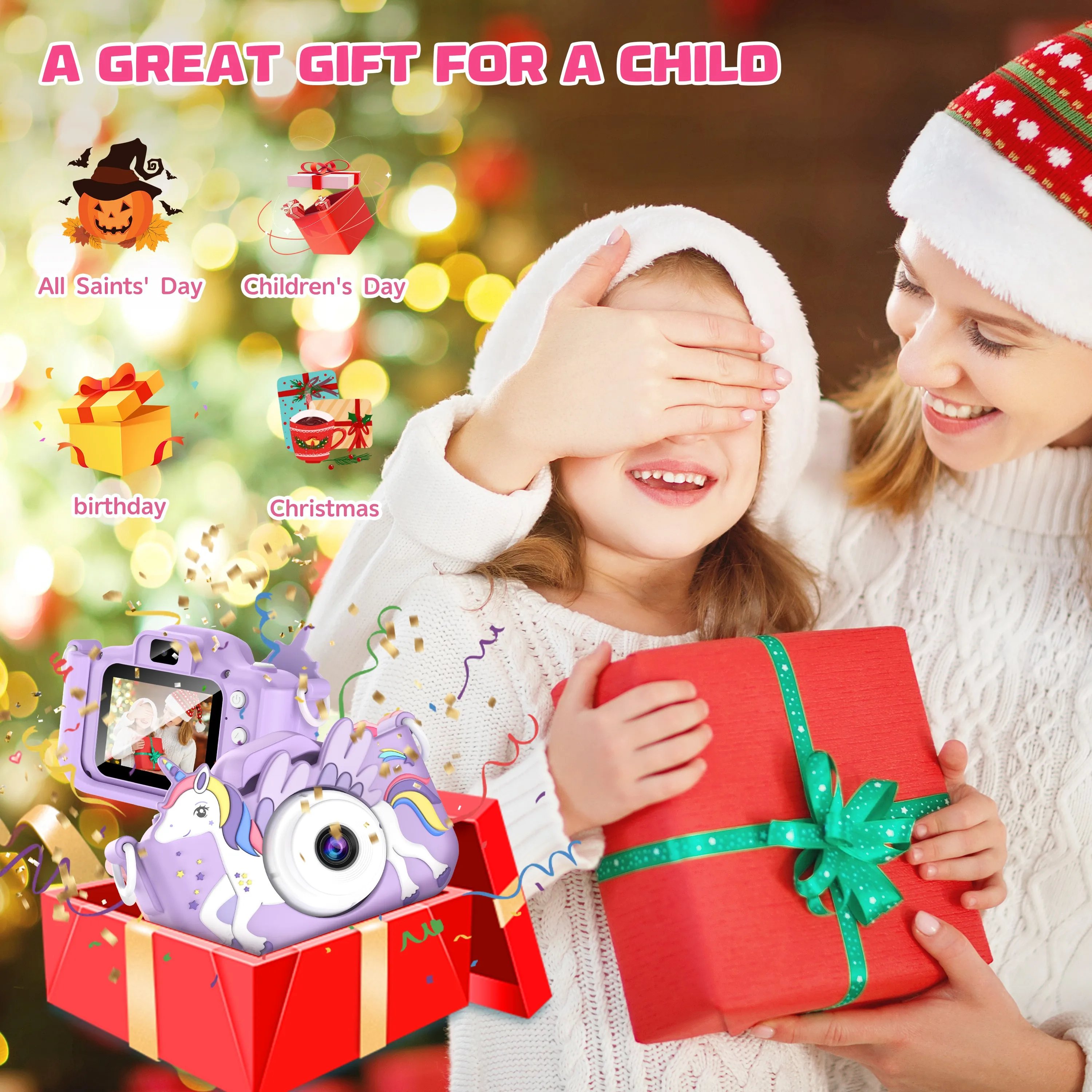 2.0 "appareil photo numérique pour enfants caméra de dessin animé Rechargeable jouet 48MP 1080P HD Mini caméra Selfie cadeau pour garçons filles