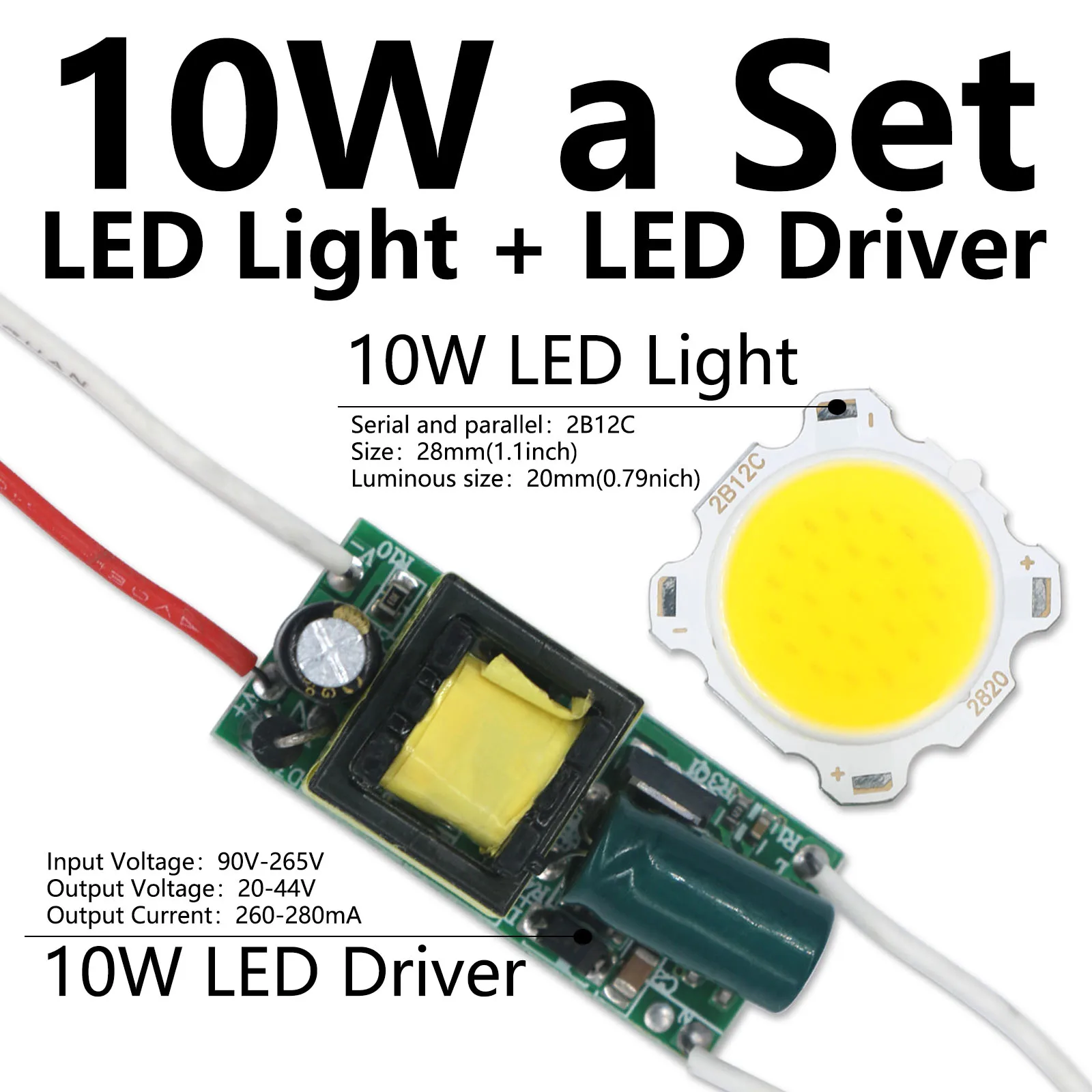 10W a Set LED Driver With LED COB SMD Chip 90-265V Warm/Cold/Neutral White Light Bulb DIY For LED Light Lamp Spotlight Downlight