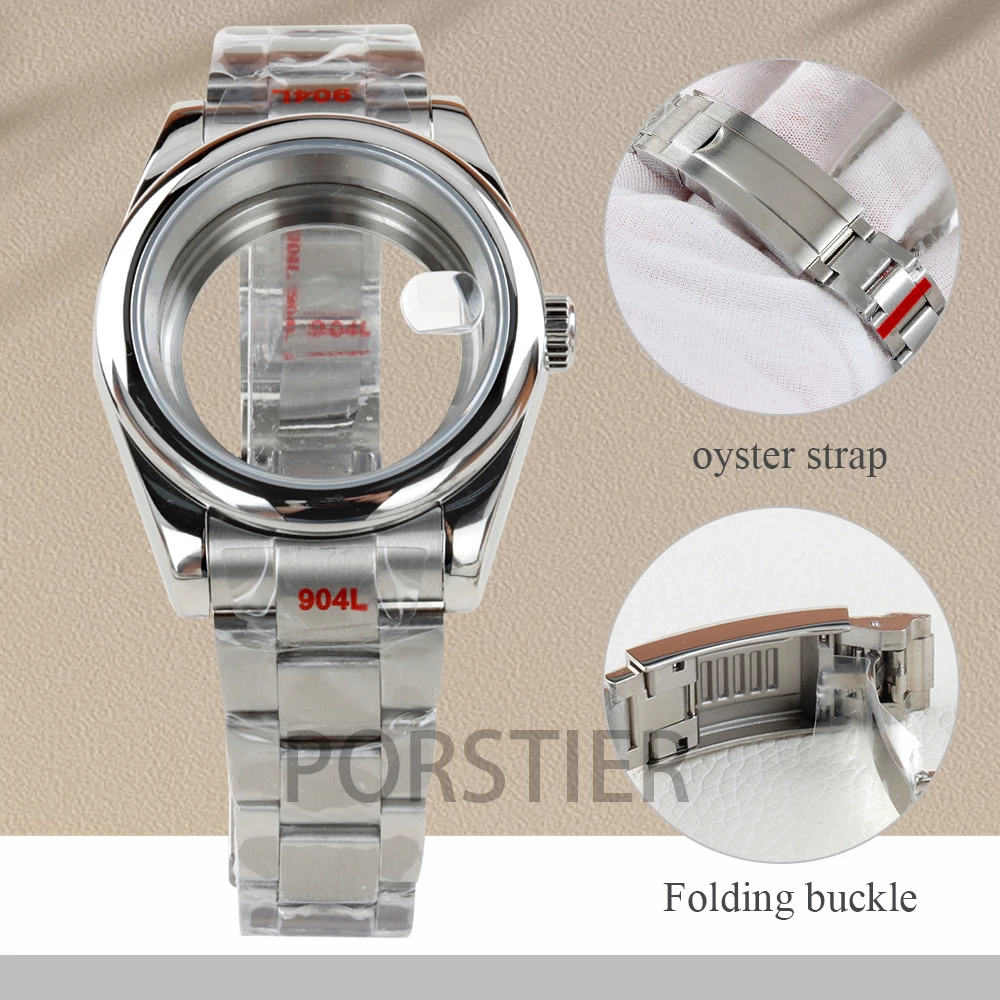 

36mm/39mm NH35 Case Silver Soild Stainless steel Oyster Watchbands Waterproof Sapphire Glass Watch Parts for NH35 NH36 Movement