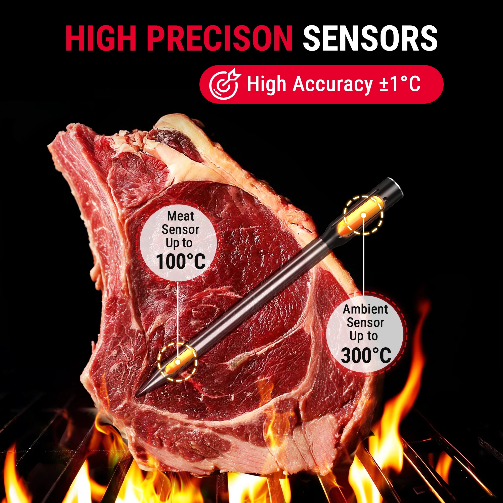 ThermoPro 500FT Bluetooth Meat Thermometer,Food Thermometer with LCD Signal Booster & Dual Color-Coded Probes for BBQ Oven view 3