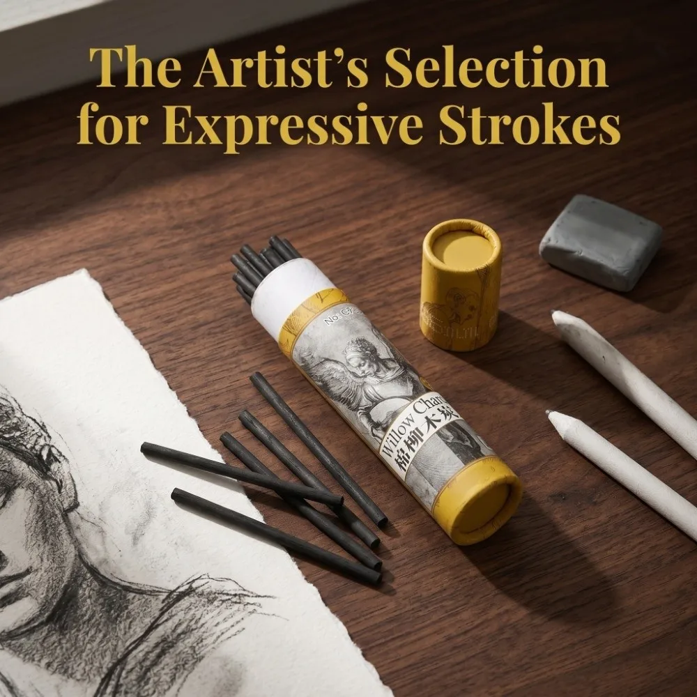 25PCS Black Charcoal Sticks Four Types Smooth Sketch Charcoal Bars Light Weight Draft Drawing Supplies Sketch Draft Creation