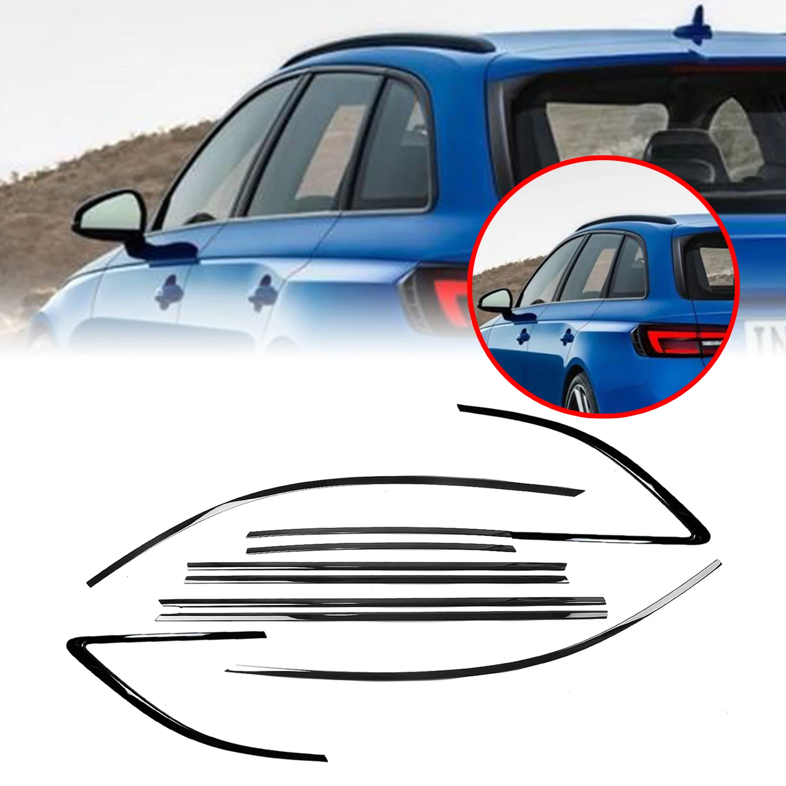Für Audi A4 RS4 Wagon Avant 2017-25 Touring Außenfenster Zierleiste glänzend schwarz Türdichtungsdichtung Form Dekor Styling