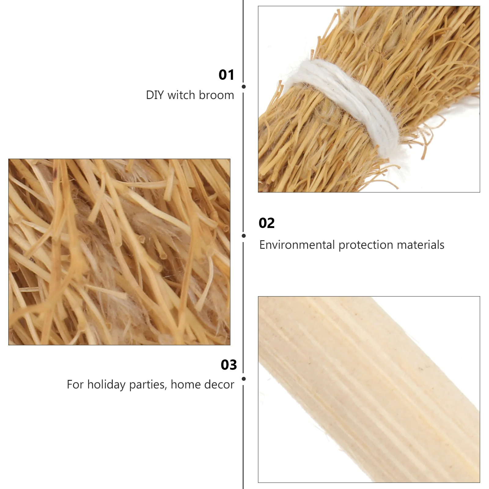 

5Pcs Natural Straw Witch Broom Khaki Durable Halloween Party Broom Decoration Cosplay Prop Performance Ornament