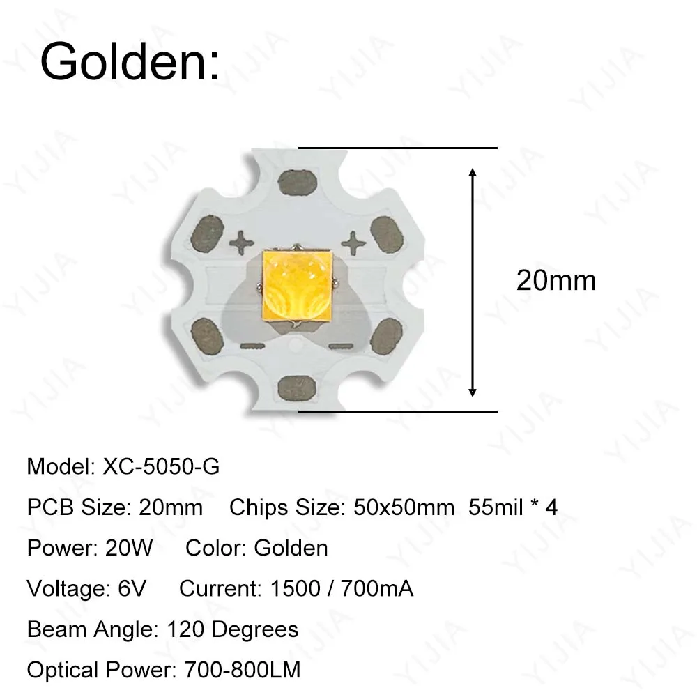 DC6V LED XHP Chips 20W Warm Natural White Golden SMD 5050 With 20mm PCB Light Beads Plate For Car Lights Flashlight Miner\'s Lamp