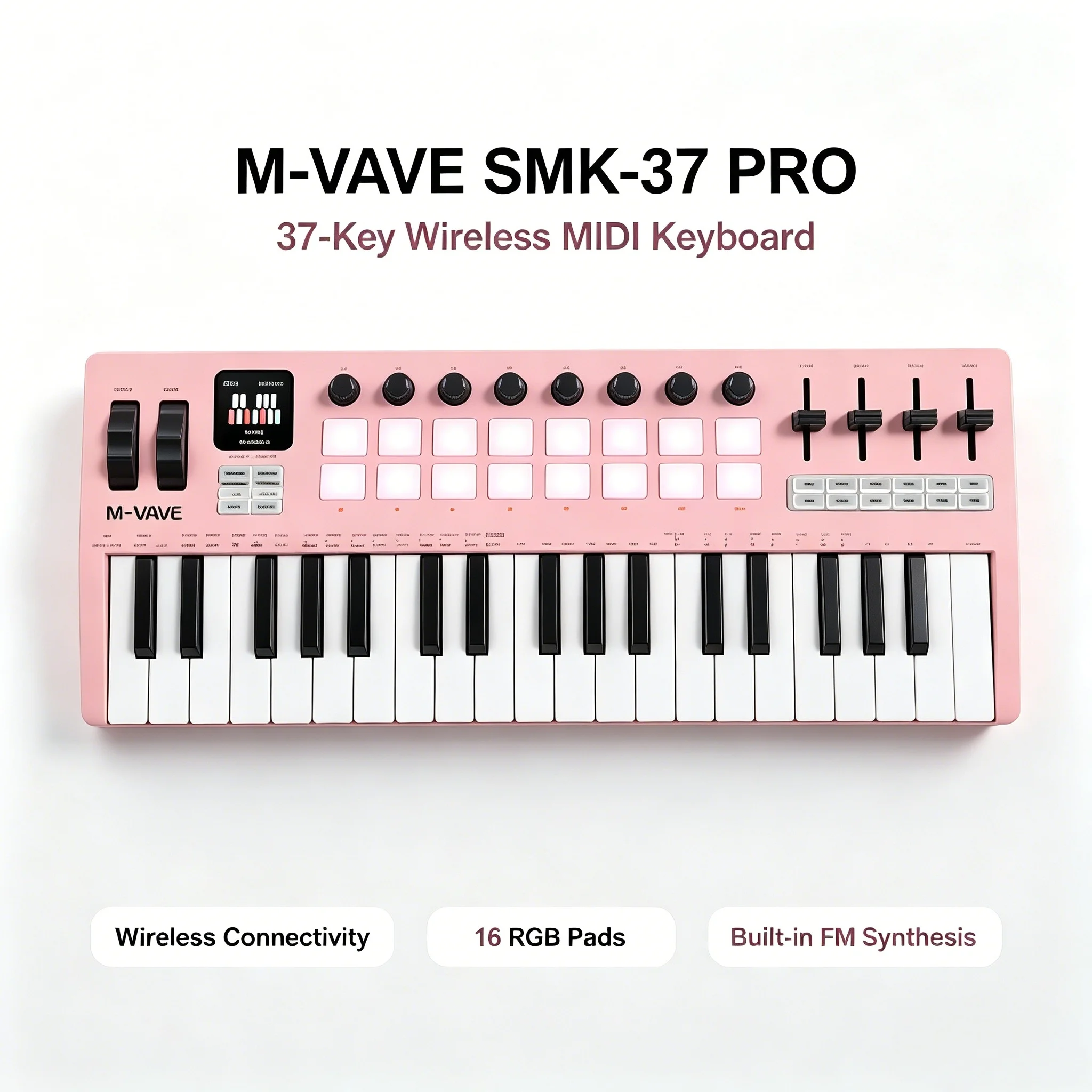 M-VAVE SMK-37 PRO 37-Key Portable MIDI Keyboard 16 RGB Pads 8 Knobs DX-7 FM Engine Bluetooth 5.0