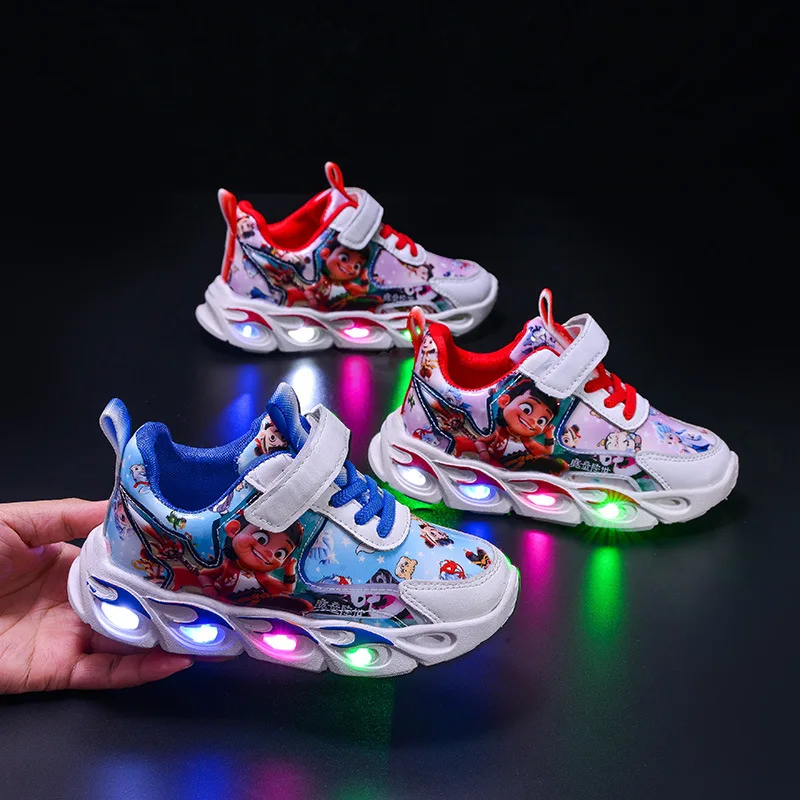 

Nezha, детская яркая легкая обувь, новые весенне-осенние кожаные кроссовки с героями мультфильмов для мальчиков, включая детскую яркую обувь для папы
