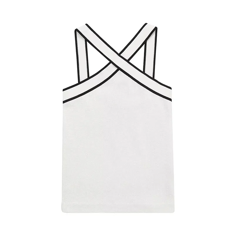 UETEEY Women Fashion Contrast Color Knit Tank Tops Sexy Backless Cross Straps Female Camis Mujer