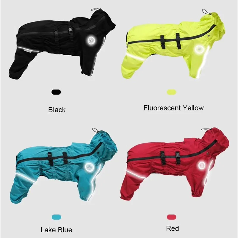 Waterproof Pet Dog Outdoor Jacket Clothes Warm Rain Coat Big Dog Jumpsuit Reflective Raincoat For Small Medium Large Dogs Black