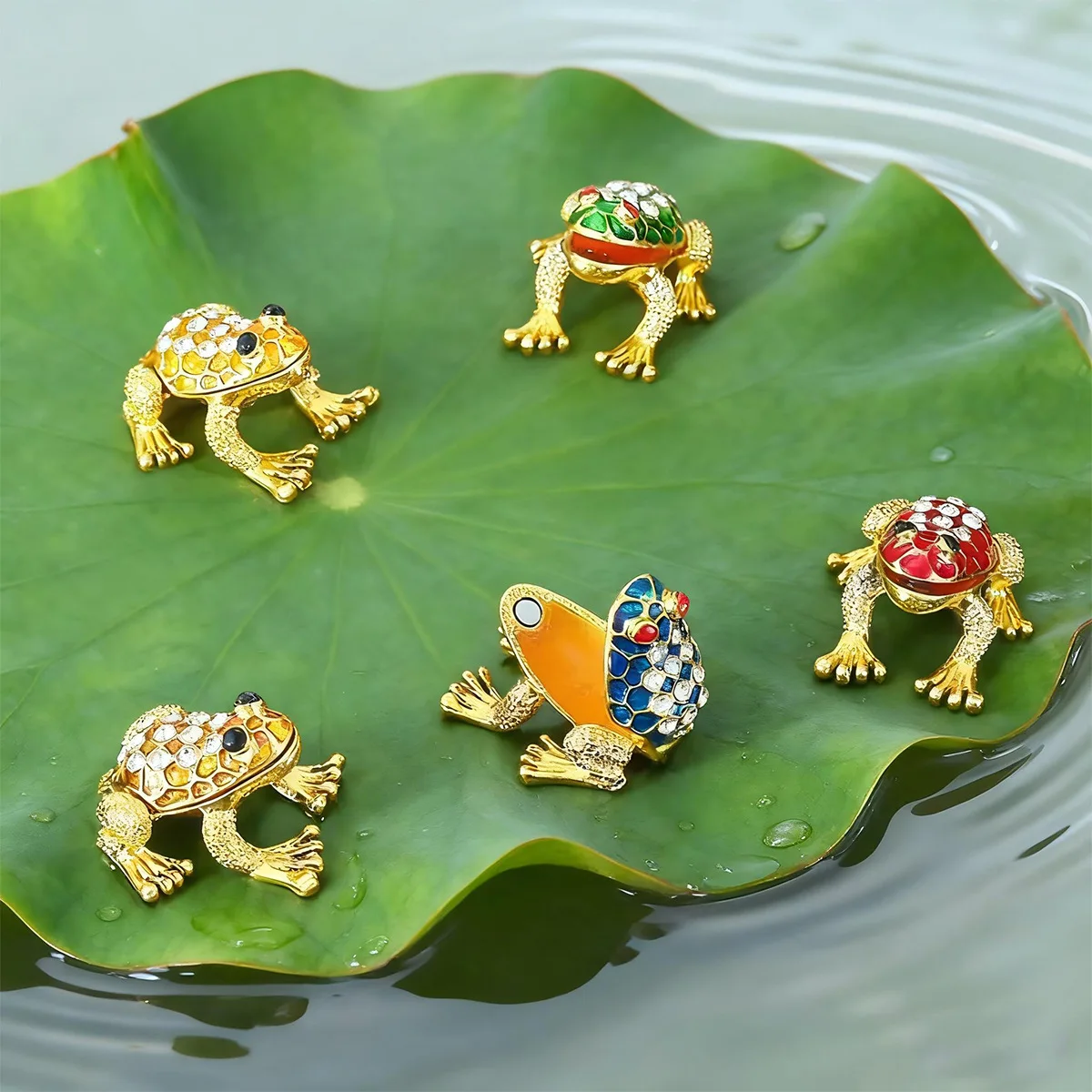 Enamel Frog Jewelry Box, Rhinestone Inlaid Metal Trinket Holder for Desk Decorative Ethnic Style Gift Keepsake Organizer