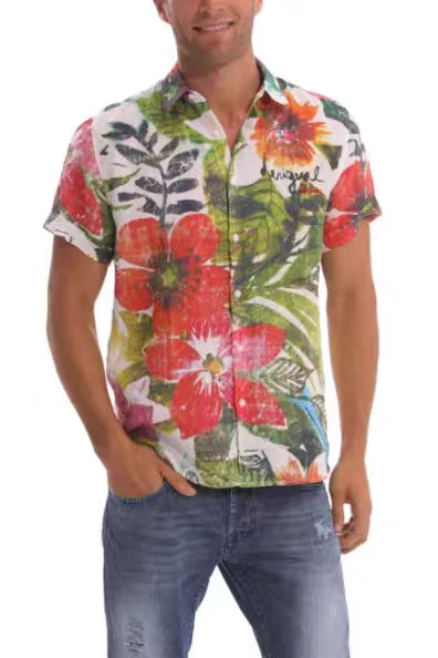 Foreign trade original single Spanish new patchwork printed long sleeve shirt shirt for men