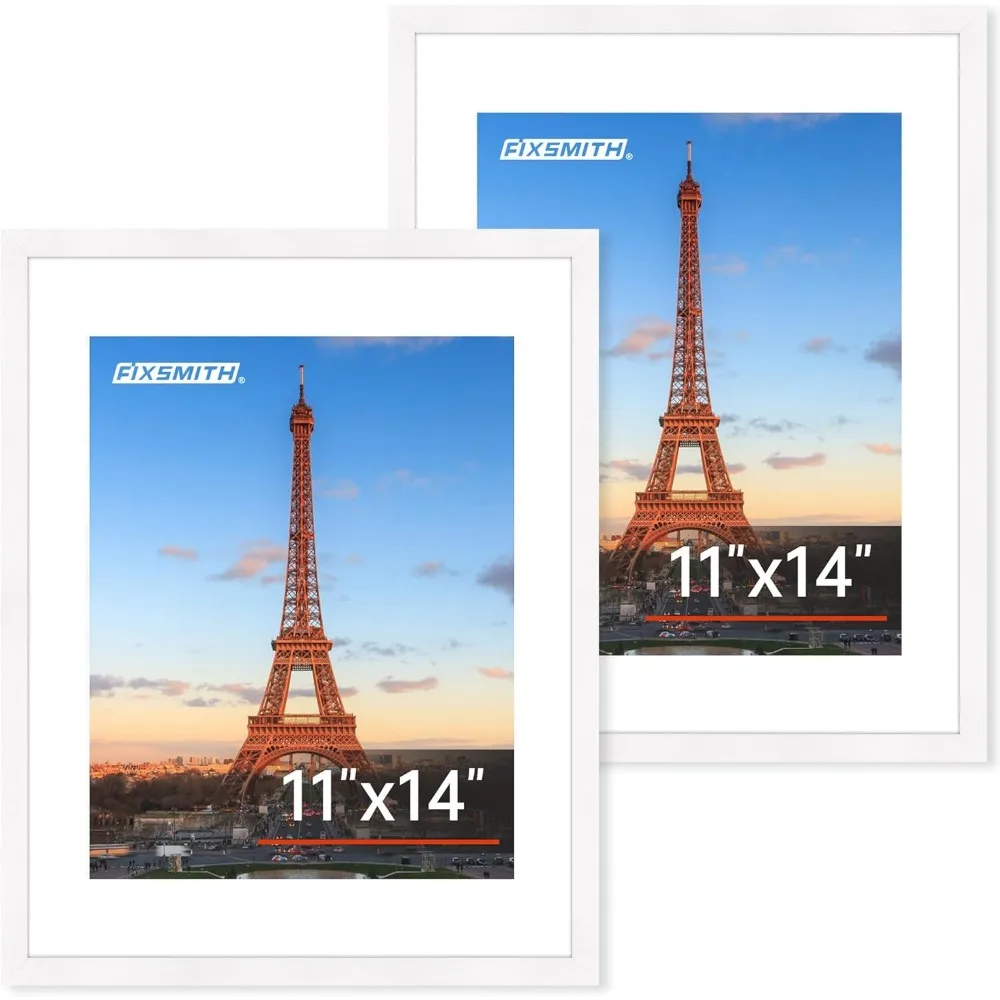 

Set of Two 11x14 White Picture Frames with Clear Front Display 8x10 with Mat or Full 11x14 Without Mat