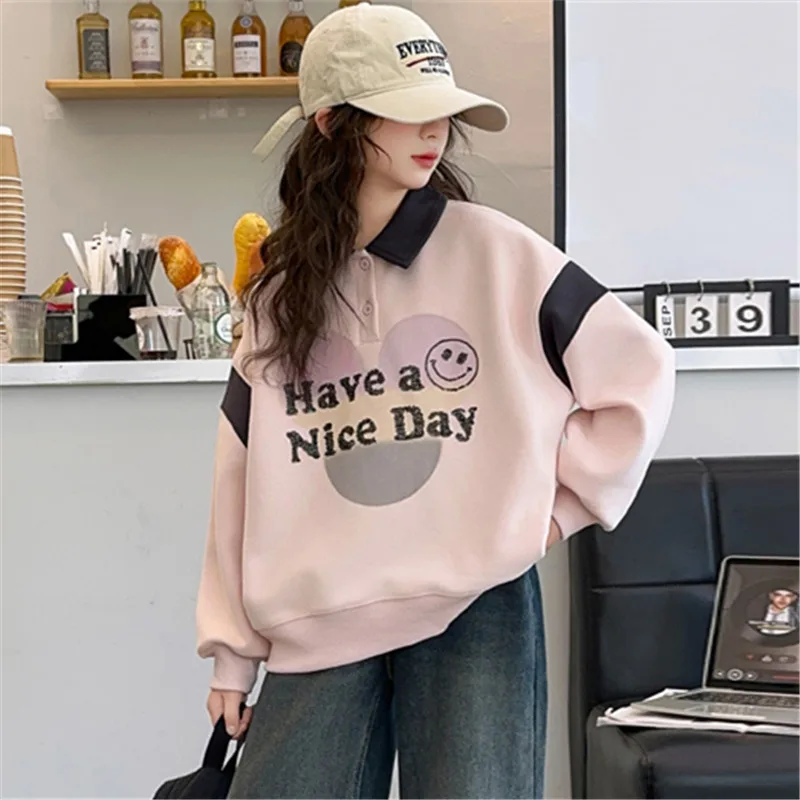 2024 New Trendy Autumn Kids Clothes Girl Long Sleeve Polo Sweatshirt for Girls Smiling Face Print Sweatershirt Tshirt Age 5-14 Y