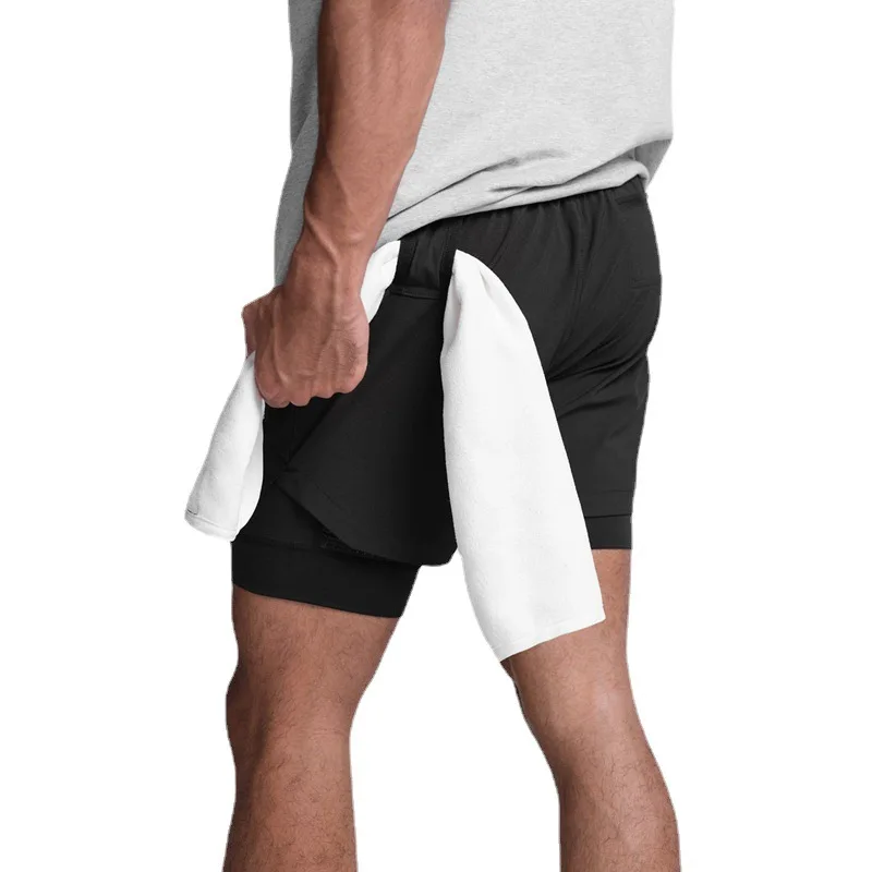Men\'s Running Shorts Double Fake Two Sports Fitness Breathable Basketball Training American Jogging Pants