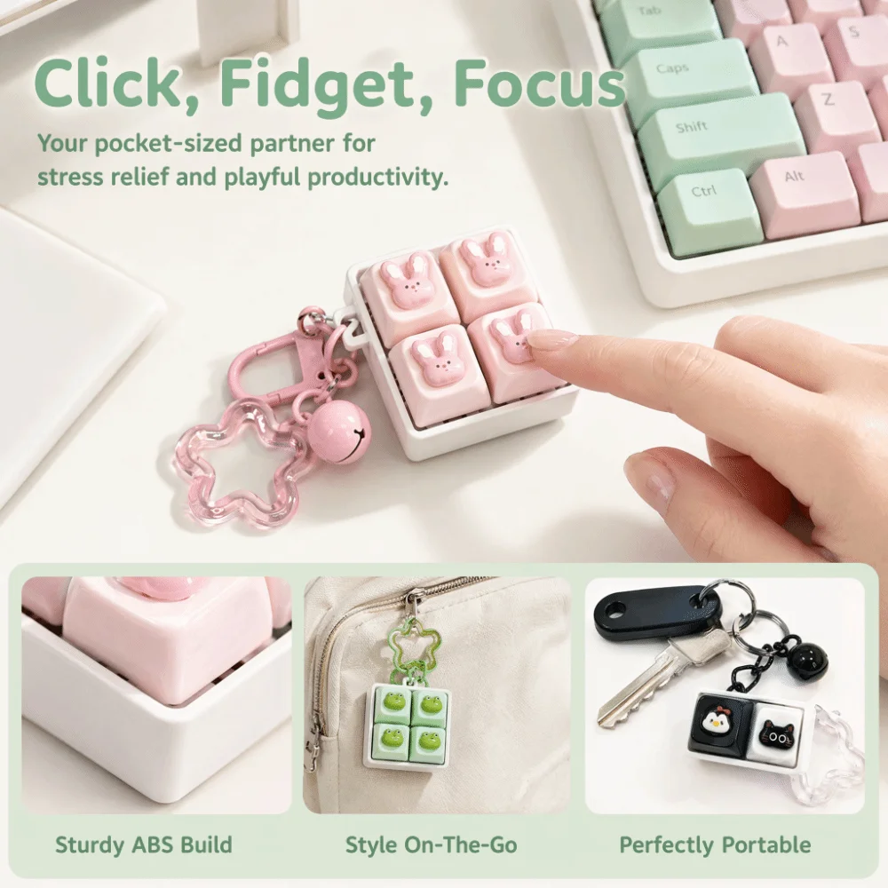 Click Button Fingertip Button Keychain ABS Trinket Mechanical Switch Keychain Without LED Light Funny Keyboard Key Cap Pendant