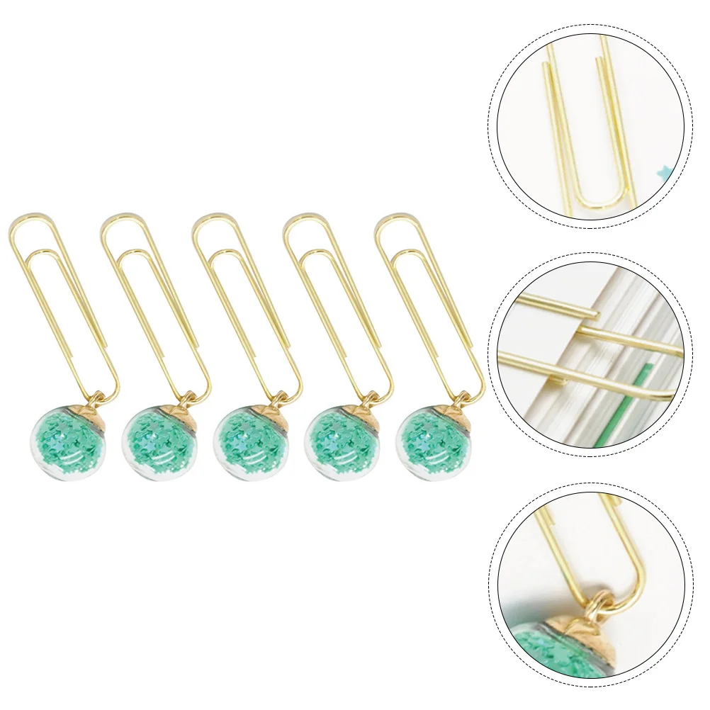 

5pcs Crystal Ball Bookmarks Page Marker For Documents Papers Storage Novelty Paper Clips Office Supplies School Paper