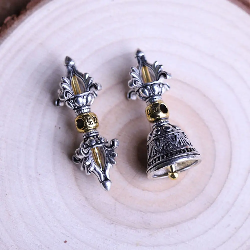 

4Pcs Exquisite Carved Vajra Pestle Pendant Metal Buddhist Decor for Necklace Keychain Bag Handbag Backpack DIY Craft Charm