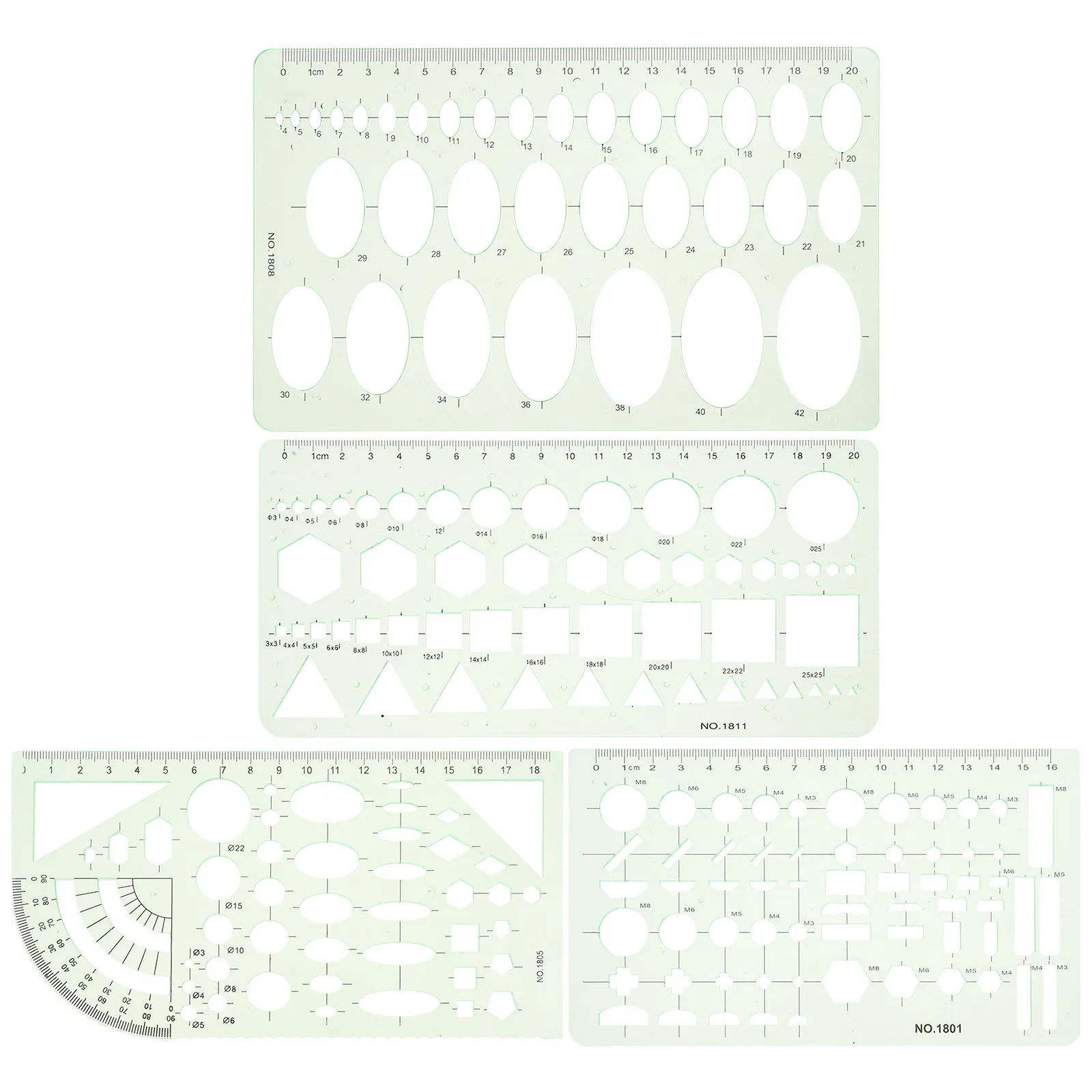 4Pcs Plastic Geometric Templates Plastic Drafting Ruler For Technical Drawing Tools Art Rulers Craft