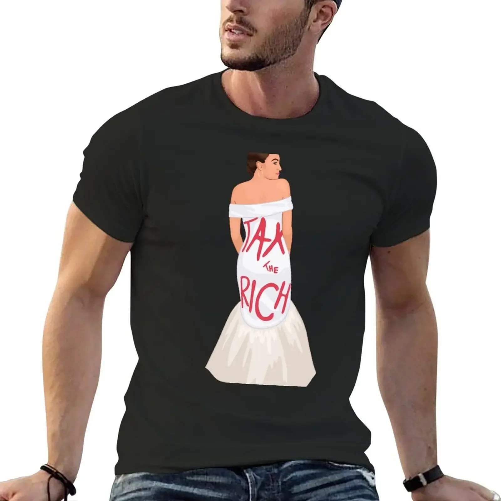 AOC Tax The Rich Dress Met Gala 2021 T-Shirt customs design your own aesthetic clothes baggy shirts men workout shirt