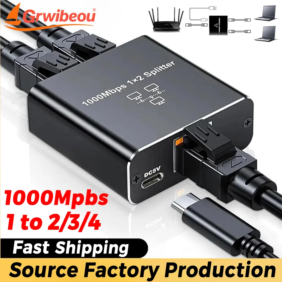

1000Mbps RJ45 Splitter 1 To 2/3/4 Ethernet Extension Adapter Lan Connector RJ45 Splitter Switch Coupler for PC Laptop Box Router