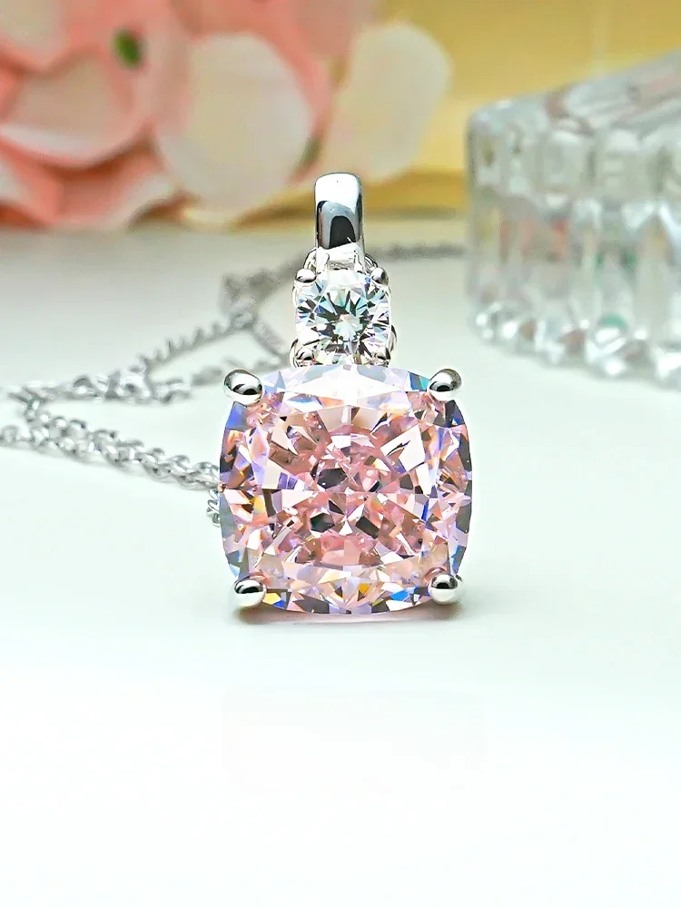 Minimalist Pink Diamond Fashion 925 Silver Pendant High Carbon Diamond Small Style Design Vintage Wedding Jewelry