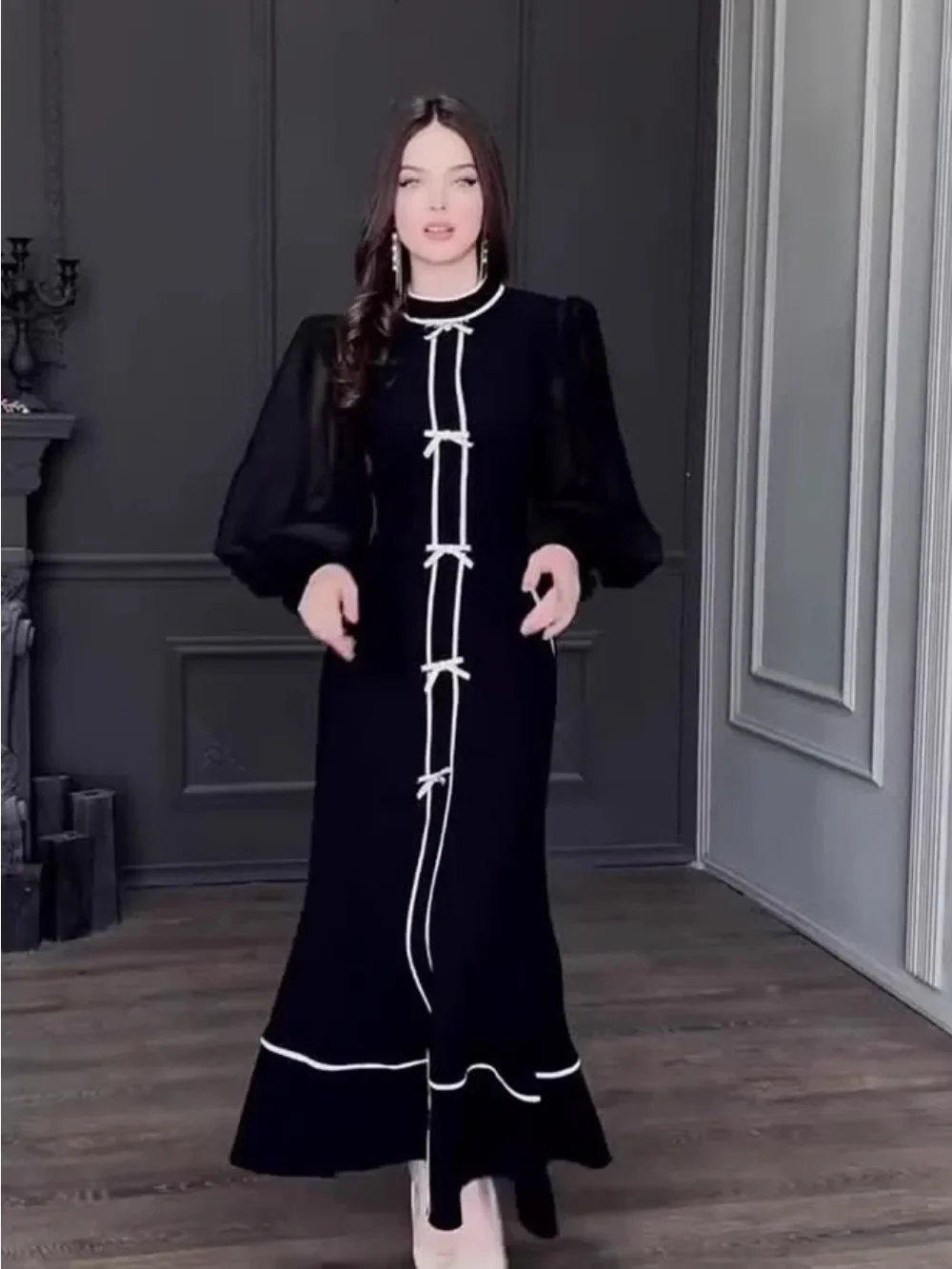 Women Muslim Dress Abaya Bow Kaftan Morocco Eid Party Dresses Jalabiya Ramadan Dubai Islam Vestidos Largos Saudi Arab Long Robe