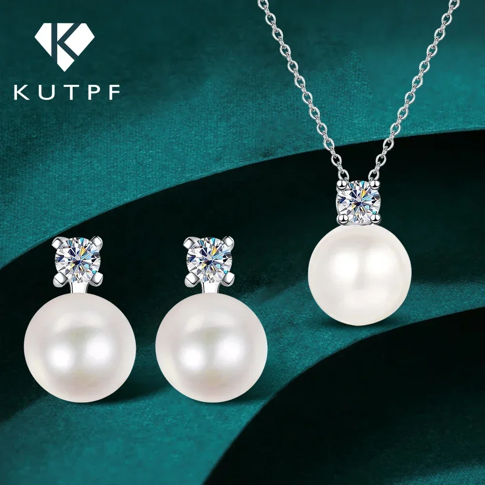 

100% 925 Sterling Silver Pearl Moissanite Diamond Jewelry Set with GRACertificate Pendant Necklace Stud Earrings for Women Gift