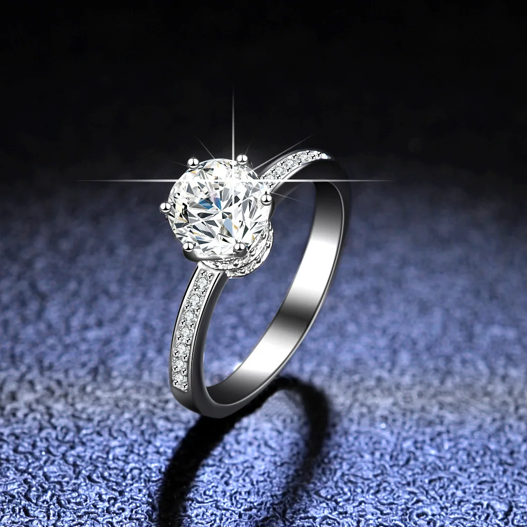 

18K Gold Inlaid Ring, Moissanite Six Claw Women's Ring, Fashionable Classic Crown, Platinum PT950 Diamond Ring Accessory