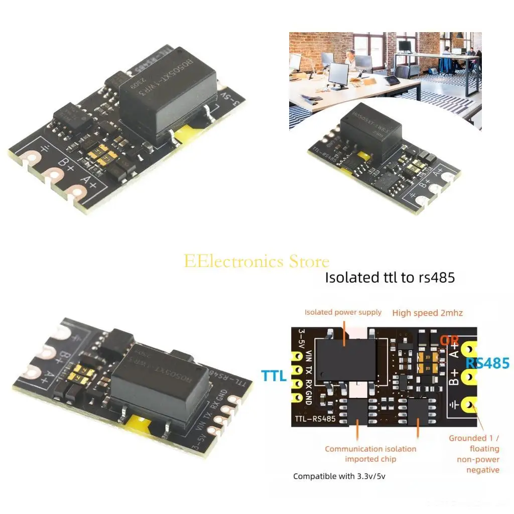 B03C Signal Isolated RS485 Level Converter Module 3.3V/5V TTL Input 2Mbps Communication Gold plating  Pad