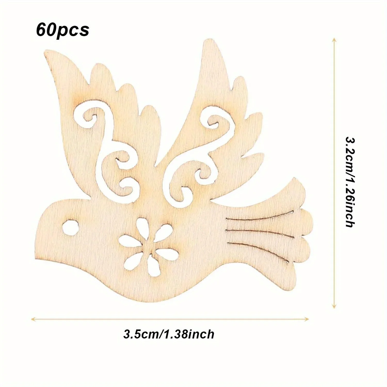 60pcs Unfinished Wooden Peace Dove Wood Cutouts Wood Bird Pigeon Shape Cutout Slices For DIY Crafts Party Home Decorations